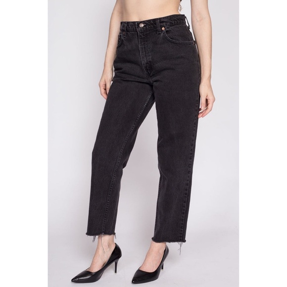 Levi’s 569 Black Denim Jeans With Frayed Hem Size 28 W40 L32 - Picture 2 of 12